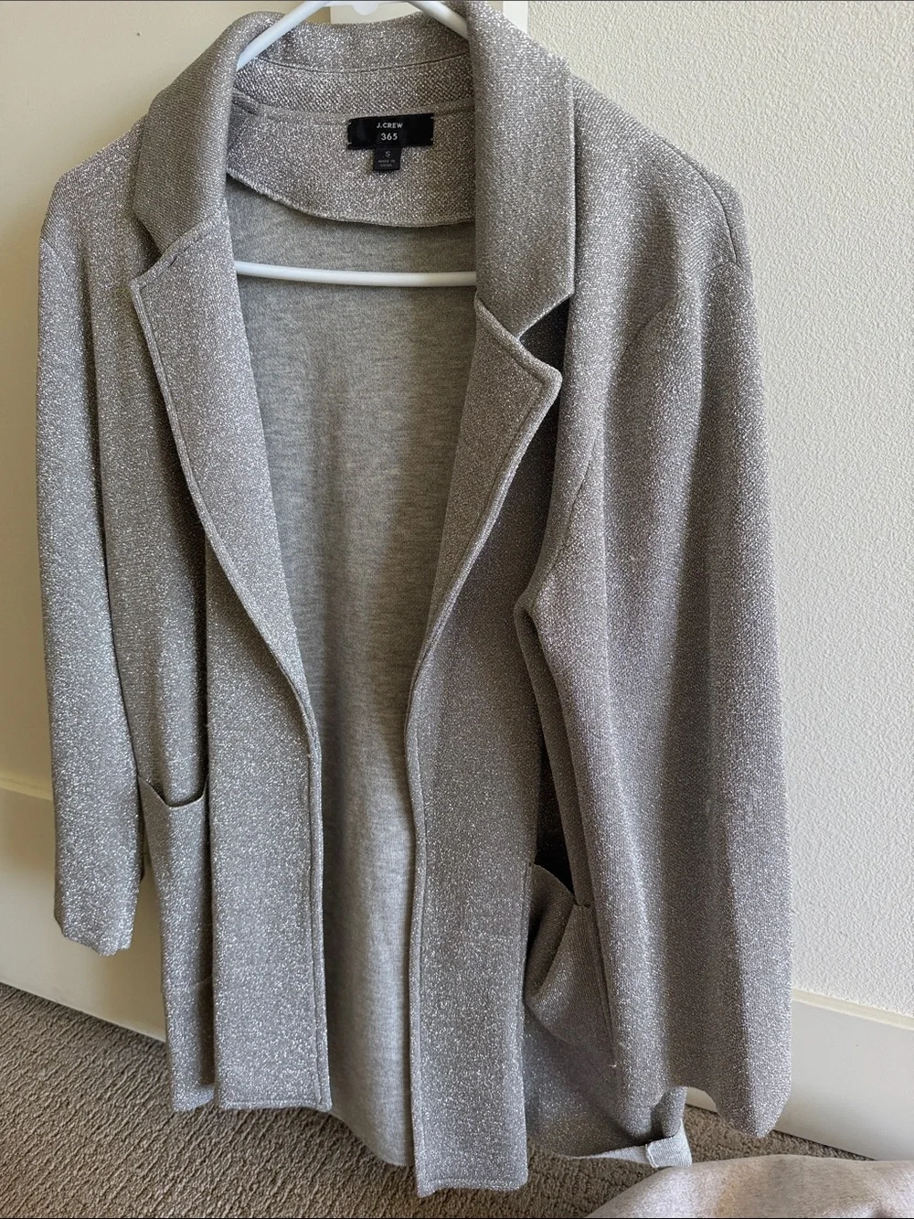 J. Crew Metallic Gray Open-Front Knit Cardigan Blazer
